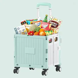 Party Favour Grocery Collapsible Portable Plastic Boxes Supermarket Folding Steel Trolley Foldable Storage Shopping Cart 4 Wheels