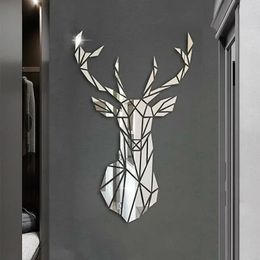 3D Mirror Wall Stickers Nordic Style Acrylic Deer Head Sticker Decal Removable Mural for DIY Home Living Room Decors 240523