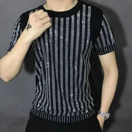 Men's T-Shirts Summer Hot Diamond stripe New T-shirt for Mens Fashion Half sleeved Handsome big Size Fashion Brand designer tees J240523