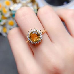 Classic Silver Citrine Ring for Daily Wear 8mm 2ct Natural Citrine Ring Sterling Silver Yellow Crystal Jewelry with Gold Plating