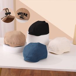 Korean Embroidered Kids Beret Hat Solid Colour Letter Baby Adjustable Newsboy Cap Spring Summer Flat Cotton Berets