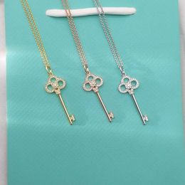 Designer's Brand S925 Pure Silver Necklace Womens Rose Gold Set Diamond Key Crown Heart Pendant clavicle chain Instagram Style