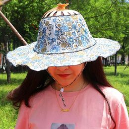 Wide Brim Hats Fashion Folding Fan Hat For Women Girls Bamboo Silk Handheld Caps Summer Travel Beach Sunscreen Sun Protection