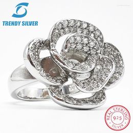 Cluster Rings Vintage Silver Real 925 Sterling Jewelry For Women Rose Gold With Stone Zircon Solid Elegant