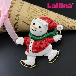 Brooches Christmas Jewelry Crystal Rhinestone Snowman Skating Brooch Pin