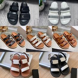 Men Women Gladiator Sandals Designer Slippers Flat Slides Luxury Letters Mule Black White Brown Leather Woman Outdoor Beach Flip Flops Scuffs Lady Slider EUR35-42