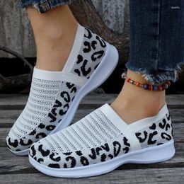 Casual Shoes Leopard Print Knitted Flats Women 2024 Autumn Breathable Shallow Loafers Woman Anti-Slip Soft Sole Walking