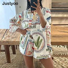 Women's Tracksuits Elegant Summer Casual 2 Piece Set Turn Down Collar Short Sleeve Button Shirt And Drawstring Shorts Suit Women Print