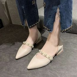 Women Sandals 2024 Soft Toe Leather Cap Hollow Women's Shoes Thick Heels Middle Summer Fashion All-match Pointed Pu bc0 's