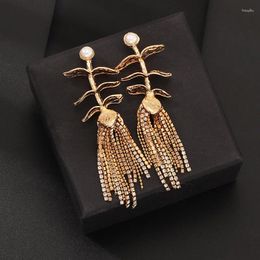 Stud Earrings Simple Leaf Pearl Women's European And American Fashion Flowers Long Tassel All-match Jewellery Accessories Tide