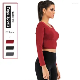 Yoga Outfits Sexy Sport Shirt Long Sleeves Women Top Red Black Grey Sports Wear For Gym Crop Fitness Clothing