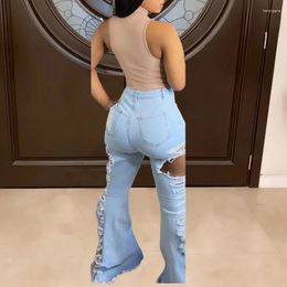 Women's Jeans Sheath Women African Mid Waist Ripped Elastic Full Length Denim Flare Pants Female Fashion Casual Trousers Autumn 2024