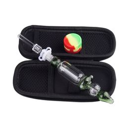 Chinafairprice NC011 Calabash Style Smoking Pipe Bubbler Bong Bag Set 10mm 14mm Quartz Ceramic Nail Clip Dabber Tool Silicon Jar Glass Pipes