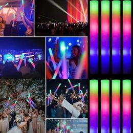 Party Decoration LED Sponge Glow Sticks Bulk Colorful RGB Foam Streaks Stick Cheer Tube Dark Light For Xmas Birthday Wedding Supplies