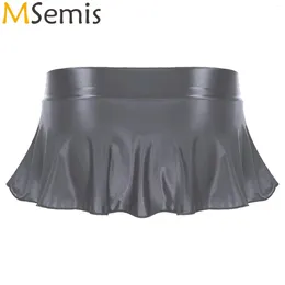 Skirts Womens Oil Glossy Sexy Pleated Mini Skirt Solid Ruffle Lingerie Short Cover Ups Swimwear Pool Party Beach Bikini Bottoms