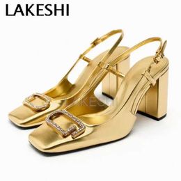 Dress Shoes LAKESHI Luxury Brand Woman High Heels Golden Party Dance Wedding Sexy Slingback Square Heeled Sandals Elegant Ladies Pumps H240527