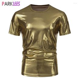 Men's T Shirts Gold Metallic Party Shirt Men 2024 Summer Short Sleeve O Neck Tshirts Mens 70s Disco Dance Streetwear Tee Homme XXL
