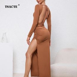 Casual Dresses Fashion Spicy Girl Women's Clothing Autumn Winter Hollowed Out Sexy Backless Slit Hip Wrap Dress Skirt Temperament Pleated