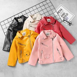 Jackets Spring Girls Baby Clothes Kids Outfits PU Leather Jacket Outwear For Toddler Children Clothing Zipper Coat XMP83