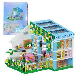 Blocks Creative Sunshine Flower House Building Art Micro City View Shop Assembly Bricks Toys Gifts for Kids Girl H240523