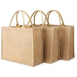 Shopping Bags Jute Tote Pack Of 3 Burlap With Laminated Interior And Soft Handles Reusable Grocery Bag