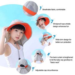 1PC Children Summer Wide Brim Bucket Hats UV Protection Outdoor Beach Sun Hat Boy Girl Flap Adjustable Sunscreen Cap