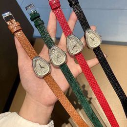 Snake Shape Wrist Watch European American Quartz PU Two Turns Women Leisure Fashion Luxurious Gules Personalised Watch Zircon 251U