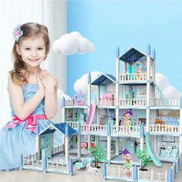 Doll House Accessories New Diy House Kit Childrens Big Doll House Bb House Architectural Doll Furniture Mini Doll Villa Girl Christmas Gift Childrens Toys Q240522