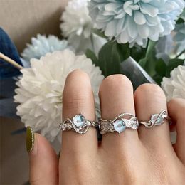 Cluster Rings 925 Sterling Silver Irregular Moon Stone Open For Women Lover Female Simple Trendy Style Handmade Fine Jewelry Bijoux