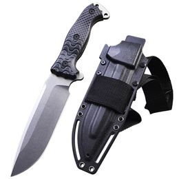 High Quality A2578 Strong Survival Straight Knife D2 Stone Wash Drop Point Blade Full Tang FRN Handle Outdoor Fixed Blade Tactical Knives with Kydex