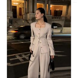 Women's Two Piece Pants Spring Fashion Light Luxury High Grade Commuter Waist Slimming Suit Coat Wide Leg Set Women Outfits