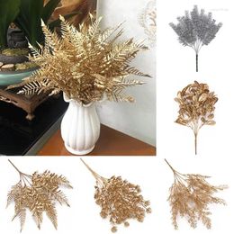 Decorative Flowers Gold Artificial Plant Plastic Leaves Balcony Bonsai Home Table Ornament DIY Flower Arrangement Living Room Decoration