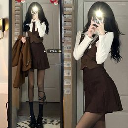 Clothing Sets 2024 Korean Uniform Jk Style Short Waistcoat Long Sleeve Shirt A-line Skirt Spring And Autumn Fashion 3 Pieces Suit Female W96