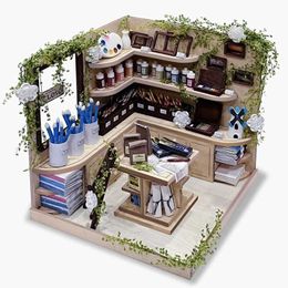 Doll House Accessories New Diy Wooden Paint Shop Casa Doll Houses Mini Building Set Doll House with Furniture Villa Suitable for Girls Birthday Gift Q240522