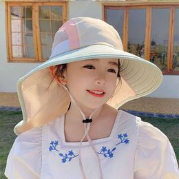1PC Summer Baby Sun With Neck Flap Strap Wide Brim Beach Hats Kids Bucket Hat UV Protection Panama Cap For Boys Girls