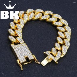 Link Bracelets HipHop Men Simulated Diamonds Bracelet Cuban Links & Chains Gold Colour Alloy For Bangle Male Jewellery Accessory