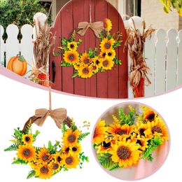 Decorative Flowers Moss Wreath Base Sunflower Bee Festival Door Decoration Half Circle Mini Light Up Pumpkin