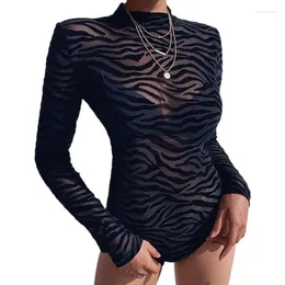 Women's Swimwear Women Ladies Sexy See Through Slim Fit Long Sleeve Turtleneck Skinny Solid Colour Bodysuits Transparent Leotard