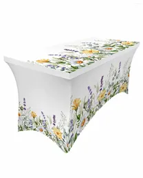 Table Skirt Spring Daisy Lavender Eucalyptus Flower Rectangular Elastic Wedding Cover Kitchen Dining Tablecloth