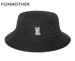 Szerokie brzegowe czapki wiadra czapki Foxmother Nowa moda urocza czarna różowa pomarańczowa biała zwierzęcy kot wzór połowów Gorras Casquette Bob Hats For Women8593376