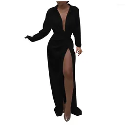 Casual Dresses Fashion Women Tight Long Sleeve Solid Colour Cardigan Strappy Sexy Dress Formal Occasion Evening Loose