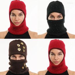 Berets Women Men Winter Knitted Balaclava Beanie Hat Ski Face Cover Thick Plush Lined Thermal Neck Warmer Gaiter Sequins For Dropship