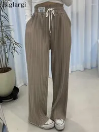 Women's Pants Striped Autumn Long Women Casual Fashion High Waist Ladies Trousers Korean Loose Wide Leg Woman 2024