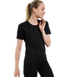 Womens 100% Merino Wool T Shirt Short Sleeve Slim Fit Base Layer Tee Hiking Yoga Running Breathable Wicking Quick Drying 240523