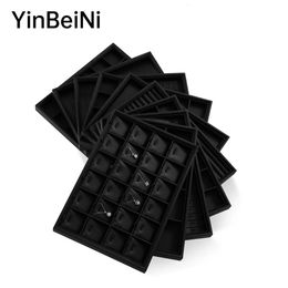 YinBeiNi Black PU Leather Jewelry Organizer Tray Ring Necklace Pendant Display Holder Stand Showcase Box 240516