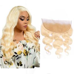 Peruvian 100% Human Hair 13X4 Lace Frontal With Baby Hairs 613# Pre Plucked Body Wave 13 By 4 Frontal Blonde Nkseq