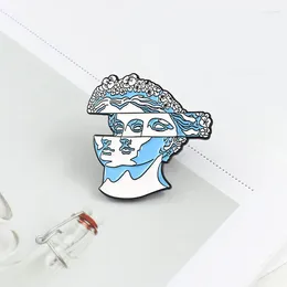 Brooches Two-Face Enamel Pin Blue Garland Woman Sculpture Badge Brooch Bag Clothes Lapel Cartoon Fashion Jewelry Gift For Friends