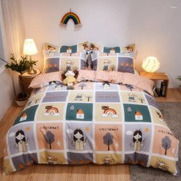 Bedding Sets Classic Set 3 Size Colour Grid Summer Bed Linen 4pcs/Set Duvet Cover Pastoral Sheet AB Side 2024