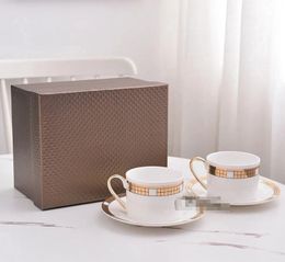 Gold Plaid Tumblers Ceramic Coffee Cup Set Gift Box for High-end Hotel Office Home Afternoon Tea