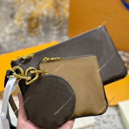 womens coin purse key pouch handbags wallet bag accessoires card holder brown letter flower wristle clutch bags with box 3pcs set walle 2783